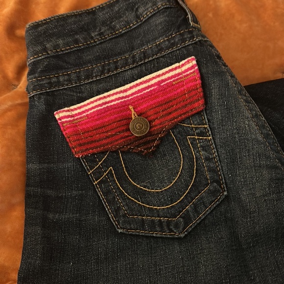 TRUE RELIGION Billy Baha Mexican Blanket Pocket flap jeans women size 26 - Picture 5 of 12